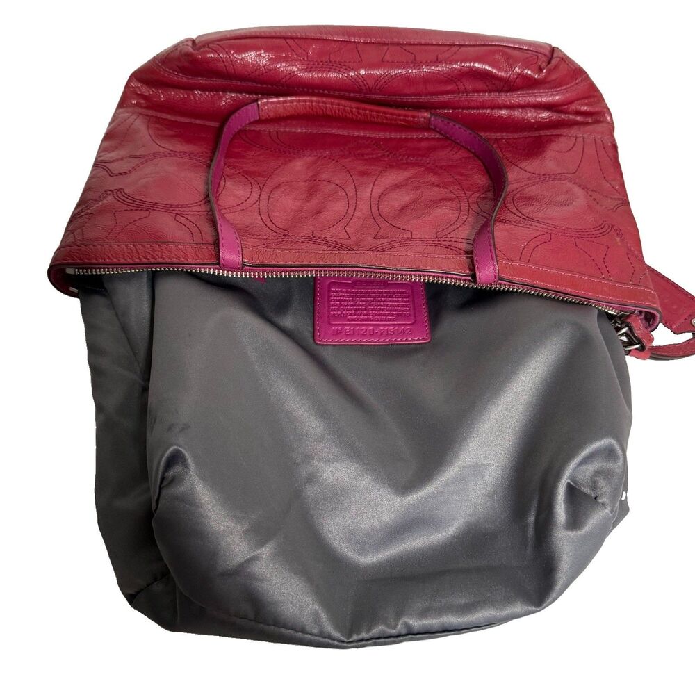 Coach Berry Pink Patent Leather Stitched C Signature Stripe Shoulder Bag. - Picture 16 of 16